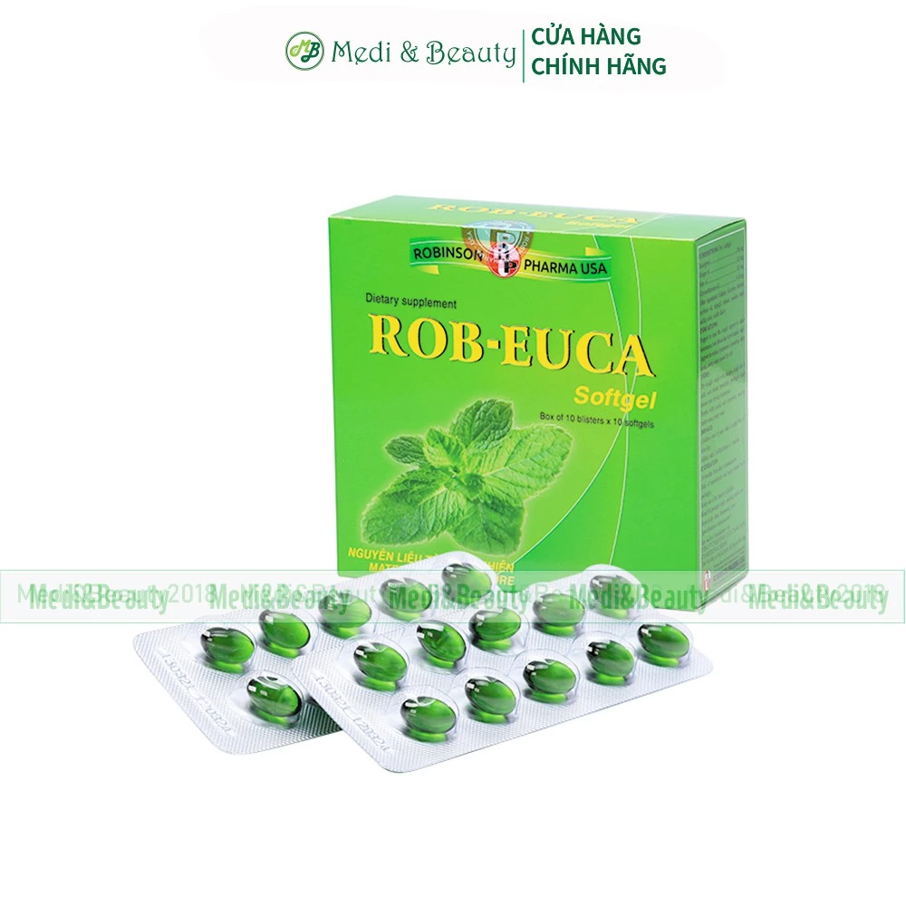 Viên uống bổ phế, làm dịu cơn ho, giảm đau rát cổ họng ROB EUCA Softgel hộp 100 viên