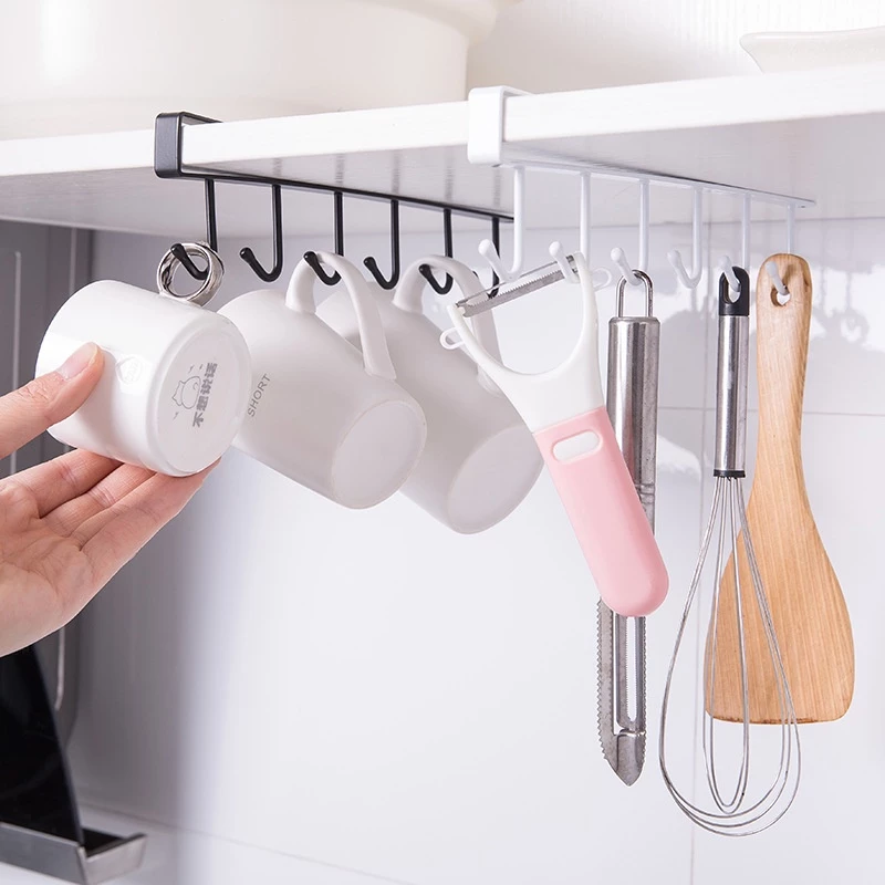 Giá Móc Treo Đồ Đa Năng Gắn Cài Kẹp Dưới Tủ Bếp, Kệ Bàn Để Cốc Ly, Dụng Cụ Nấu Ăn Bằng Sắt Tiện