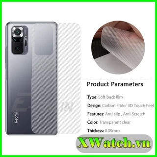 Miếng dán Carbon mặt lưng Xiaomi Redmi 10C Poco C40 Poco X3 pro Poco M3 Note 10 Note 10 pro Mi 11 lite Redmi 9T