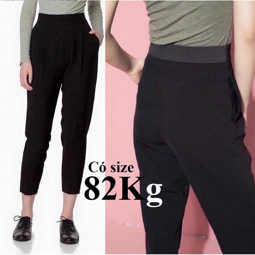 QUẦN BAGGY TÂY CẠP CHUN SAU LƯNG, QUẦN TÂY NỮ ĐI HỌC ĐI LÀM, Màu Đen có big size 82KG