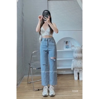 Quần Jeans Ống Đứng Giãn Rách Đùi Phong Cách Trẻ Trung Cá Tính