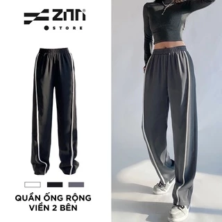 Quần Ống Rộng Nữ Zinti Chất Poly Hai Da Lưng Cao Cạp Chun Kẻ Sọc 2 Bên Màu Xám QD36