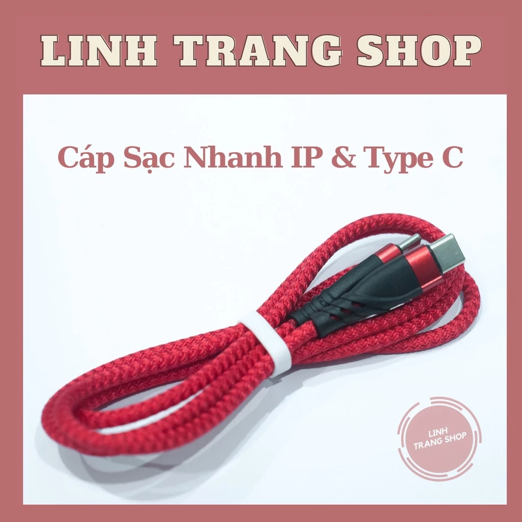 Cáp Sạc Nhanh IP & Type C Bọc Dù Màu Đỏ Chuẩn PD (Bảo Hành 1 Năm)