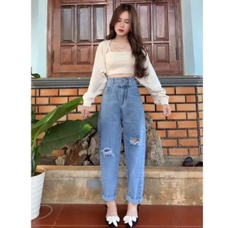 Set baggy jeans 2 nút rách X + Set 2 món áo khoác cánh dơi