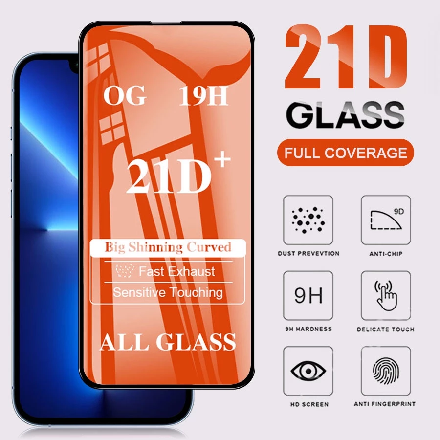 Kính cường lực toàn màn hình 21D dùng cho iPhone 11 12 13 14 15 Pro Max X XR XS 6 6s 7 8 Plus SE 2020