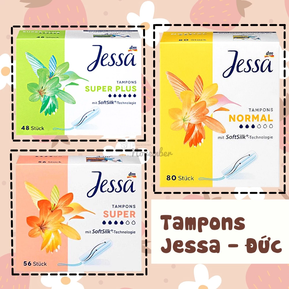 Tampon Jessa - Đức đủ size 6-4-3 giọt - Nguyên hộp - Băng vệ sinh dạng nút Tampon | Bill Đức