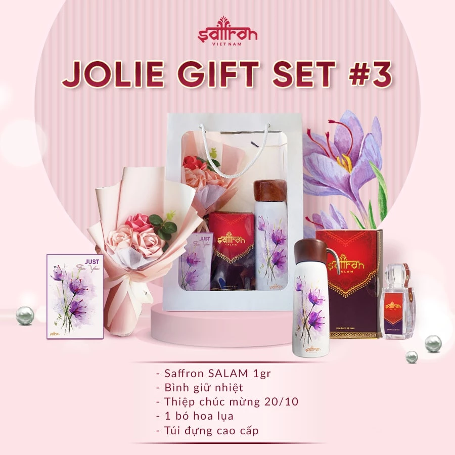 Túi quà thương hiệu Saffron Việt Nam Salam 1gr và bình giữ nhiệt cao cấp