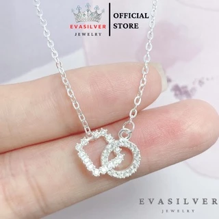 Dây chuyền bạc nữ Evasilver, mặt hình tròn lồng vuông, Vòng cổ bạc ta cao cấp nữ tính