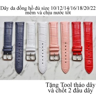 Dây da đồng hồ nam nữ đủ size 10/12/14/16/18/20/22/24 cực mềm