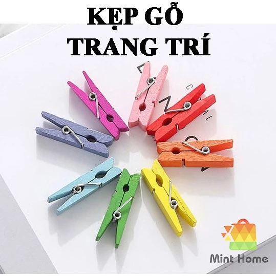 Kẹp gỗ treo ảnh trang trí nhà cửa, sinh nhật tường phòng mini nhiều màu 35mm