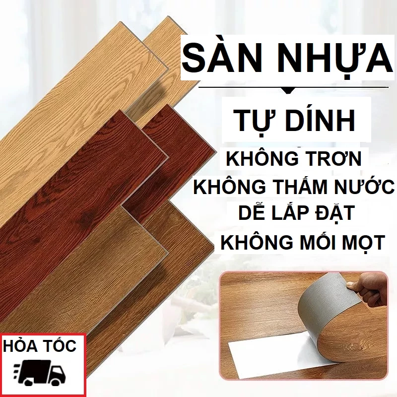 COMBO 5/4//3/2/1 MÉT VUÔNG Sàn Nhựa Giả Gỗ Tự Dán Sẵn Keo, Kích Thước 91.5x15.4