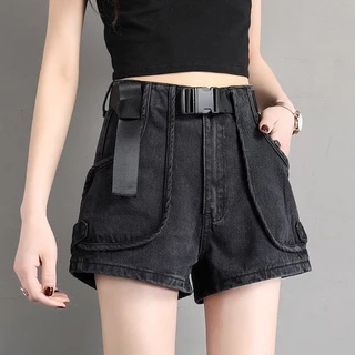 Quần Short Denim Màu Trơn Phối Túi Phong Cách Hàn Quốc Thời Trang Mùa Hè Cho Nữ Mới