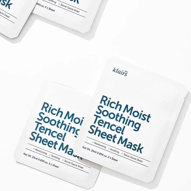 Mặt Nạ Phục Hồi Da Klairs Midnight Blue Calming Sheet Mask + Rich Moist Soothing Tencel Sheet Mask