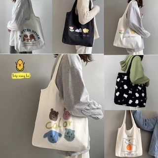 Túi vải tote đeo vai đi học totebag ulzzang hình quả cam quả núi cún mèo unisex nam nữ đựng sách