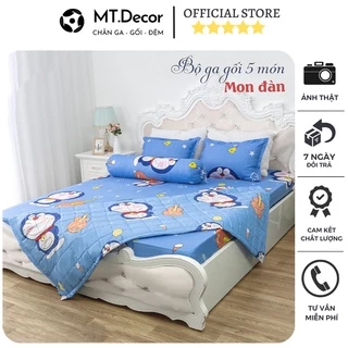 Bộ chăn ga gối 5 món Poly Cotton họa tiết dễ thương, chăn hè chân bông đủ kích thước 1m6 1m8 2m2 - MT.Decor