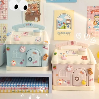 Két sắt mini, ống heo hình ngôi nhà ( kèm sticker 3D) dễ thương cho bé - đồ chơi thông minh Bi House