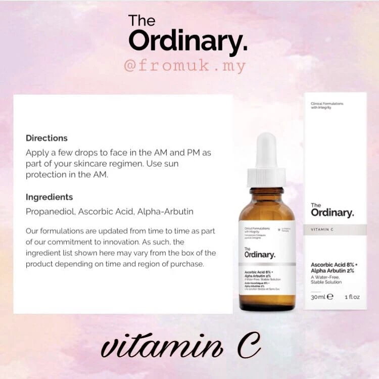 Serum trắng da đậm đặc chứa 8% vitamin C + 2% Arbutin The Ordinary Ascorbic Acid 8% + Alpha Arbutin 2%