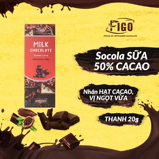 [CHÍNH HÃNG-ĂN LÀ GHIỀN] Kẹo socola thanh vị sữa nhân hạt cacao Nibs tăng cân Figo 20g,đồ ăn vặt nội địa cho bé, healthy