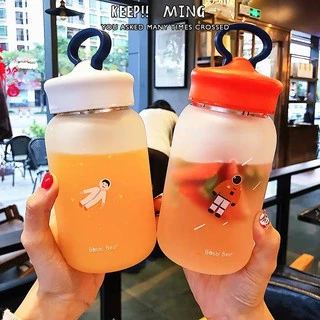 Bình thủy tinh mặt nhám Bobbi Bear có khe để điện thoại 460ml 600ml