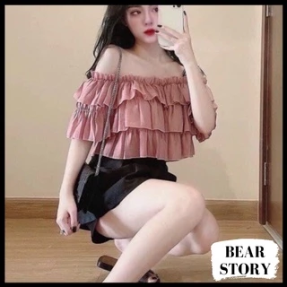 ÁO KIỂU CROPTOP NỮ TRỄ VAI BÈO 3 TẦNG TIỂU THƯ STYLE DỄ THƯƠNG - AK0012 | bear.story