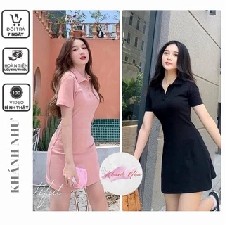 Váy Polo Trơn Nữ [FREESHIP] 🌸 Đầm dáng suông polo chất cotton, thun cộc tay màu ĐEN | HỒNG | XÁM Ulzzang HOT 🌸