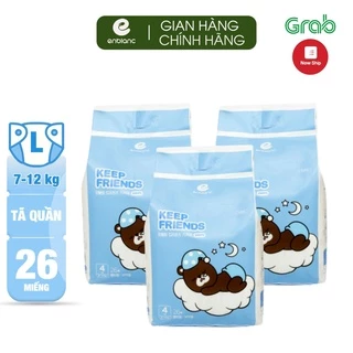 (Quà tặng + tang them mieng dung thu) Thùng 4 bịch Tã Bỉm Quần Size L26, XL22, XXL18 ENBLANC KEEP FRIENDS Siêu Thấm Hút