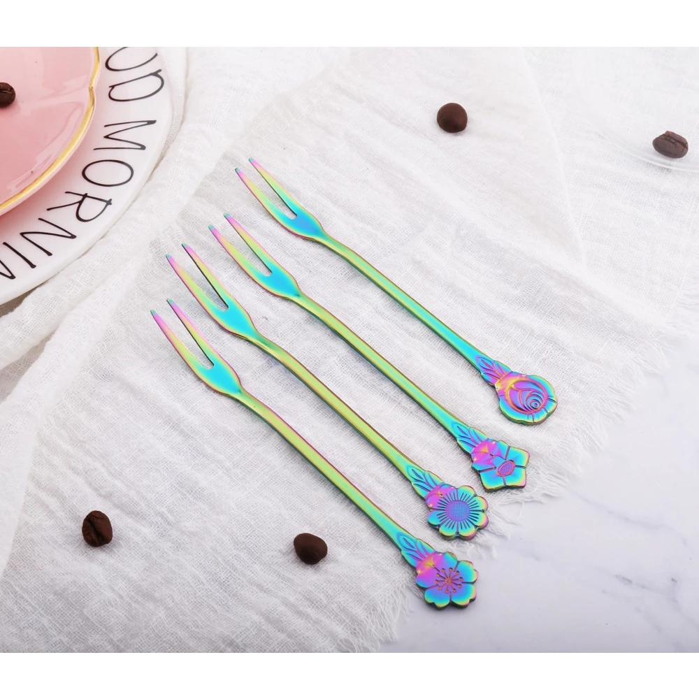 Dĩa Cafe HOKU Inox Vàng Trắng Ăn Hoa Quả, Bánh Ngọt Tráng Miệng, Phủ Bóng Sang Trọng - DCF01