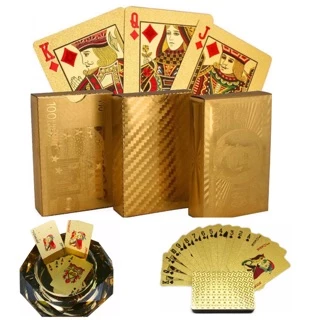 BỘ BÀI POKER NHỰA PVC NHŨ VÀNG 24K CHỐNG THẤM NƯỚC (kèm hộp đựng )