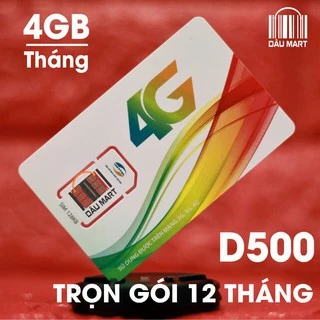 Sim 4G Viettel D500 Trọn Gói 1 Năm, Mỗi Tháng có 4GB DATA tốc độ cao, Không Cần Nạp Tiền Hàng Tháng