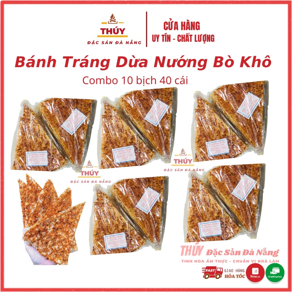 [ combo 10 bịch 40 cái ] Bánh tráng dừa nướng bò khô thơm ngon Đặc Sản Đà Nẵng