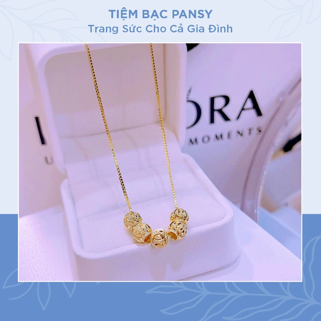 Dây chuyền bạc nữ PANSY mặt 5 khối cầu kim tiền - Vòng cổ bạc xi vàng cao cấp