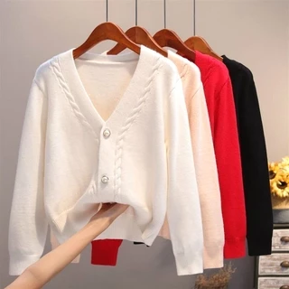 Áo Khoác Cardigan Dệt Kim Cổ Chữ V Dáng Rộng Màu Sắc Đơn Giản Phong Cách Hàn Quốc Dành Cho Nữ