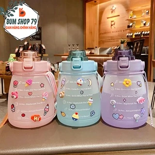 Bình nước cute có ống hút nhựa cao cấp dung tích 1300ml, Bình đựng nước có vòi 1,3 lít có chia vạch tiện lợi an toàn