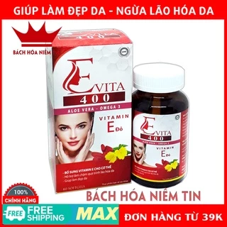 Hộp 60 viên Vitamin đỏ E Vita 400 kết hợp lô hội omega - Giúp giảm lão hóa, cấp ẩm da, da sáng mịn