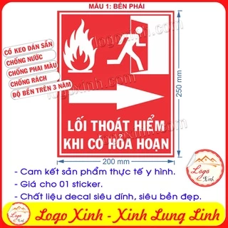 LOGO TEM STICKER DÁN THÔNG BÁO BIỂN CHỈ DẪN LỐI HƯỚNG ĐI THOÁT HIỂM KHI CÓ XẢY RA HỎA HOẠN- FIRE ARLAM CAUTION