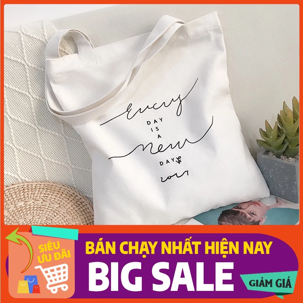 Túi Tote, Túi Vải Canvas In Tên Theo Yêu Cầu, Có Khoá Và Ngăn Phụ, Phong Cách Uizzang Vintage Hàn Quốc, KT 33x38