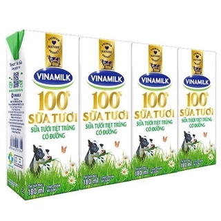 Sữa Tươi Tiệt Trùng Vinamilk 100% Có Đường / Ít Đường( Lốc 4 hộp x 180ml )