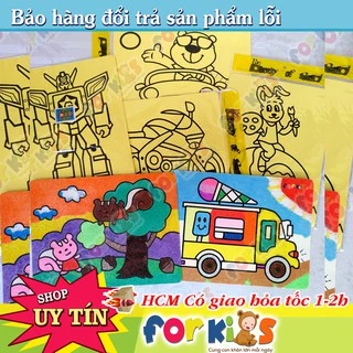 Tranh Cát, Sét 10 Tranh cát A4 nền Vàng, có kèm cát sẵn,10 tranh khác nhau, đồ chơi cho bé