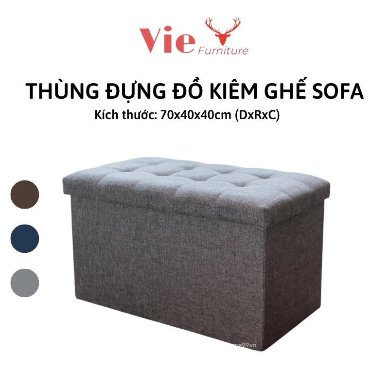 Ghế Sofa Gấp Gọn Size XL VIE FURNITURE Hộp Đựng Đồ Khung Gỗ Bọc Vải Cao Cấp