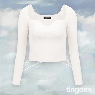 TINGOAN® - Áo len xù dài tay viền lượn cổ trắng TIFFANY TOP/WH phiên bản mới nhất tháng 9 năm 2023