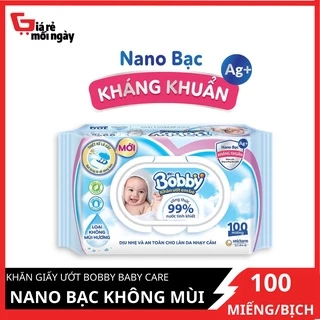 Khăn giấy ướt Bobby Baby Care Nano bạc không mùi 100 miếng/bịch