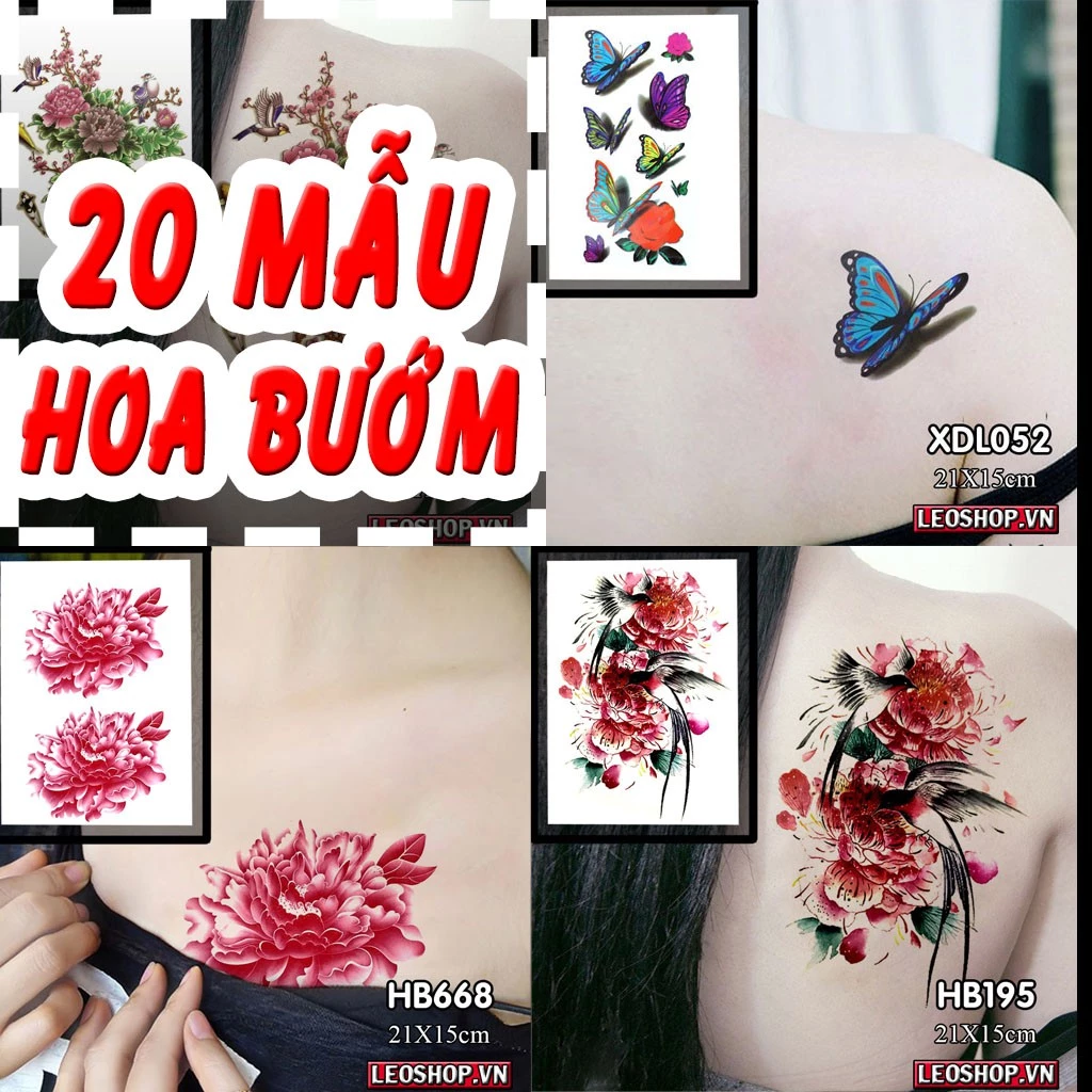 Hình Xăm Dán Hoa Hồng, Hoa Sen, Hoa Đào, Hoa Bướm Chụp Ảnh, Đóng Phim, Dễ Dàng Tẩy Xóa - Dùng 2-5 Ngày BST 2 (21x15 cm)