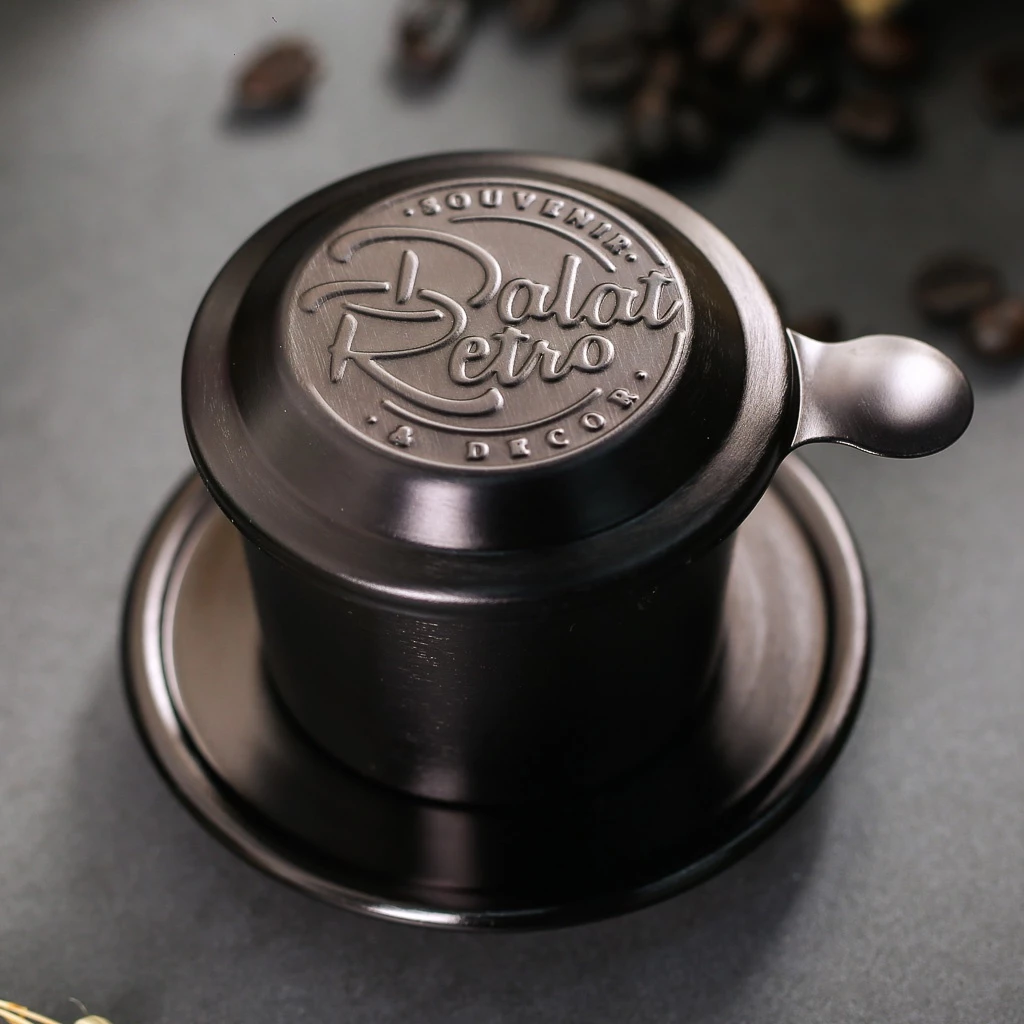 Phin cà phê Dalat Retro, bộ, mẫu nhôm anode xước, màu metallic black