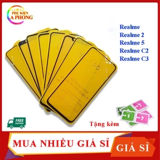 Kính Cường Lực Realme, Realme 2, Realme 5, Realme C2, Realme C3 Loại 9D Full Màn + tặng giấy lau