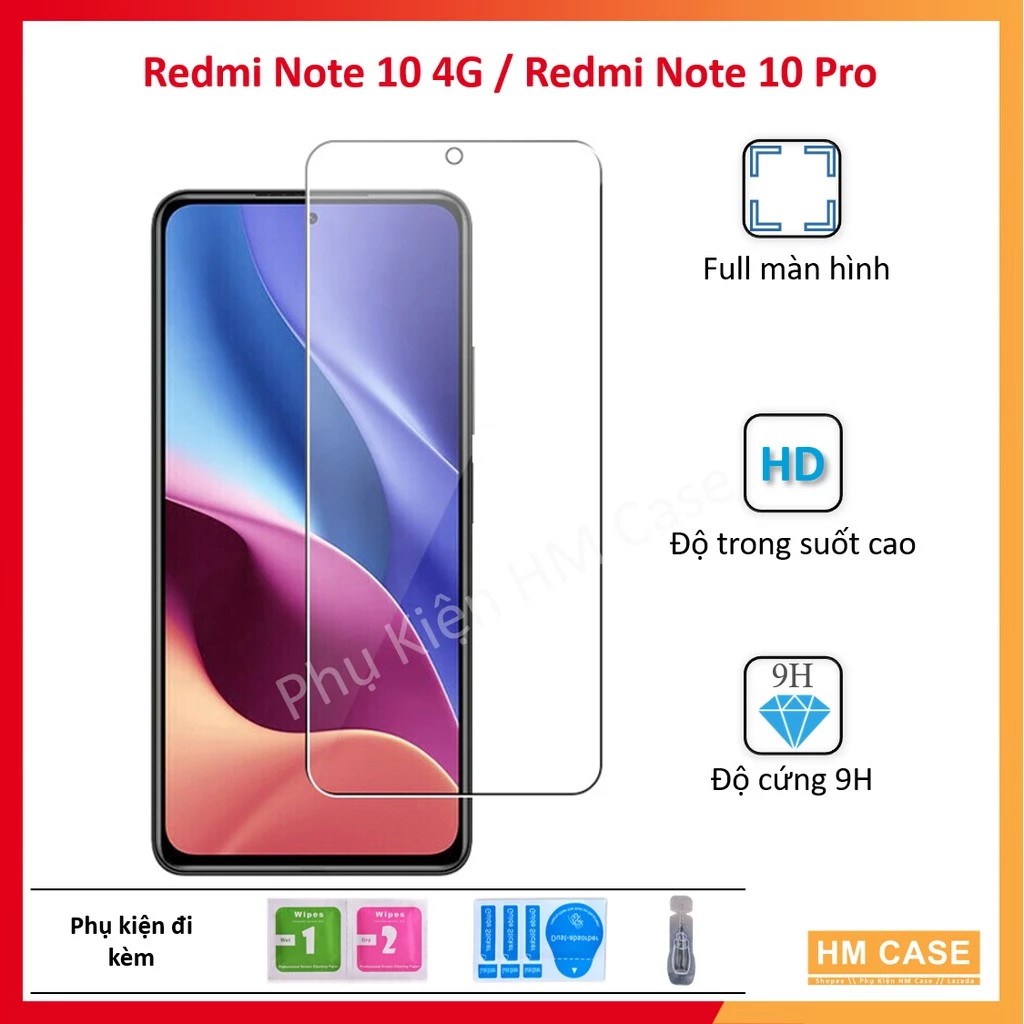 Cường Lực Trong Suốt Full Màn Xiaomi Redmi Note 10 4G / Redmi Note 10 Pro / Note 10S