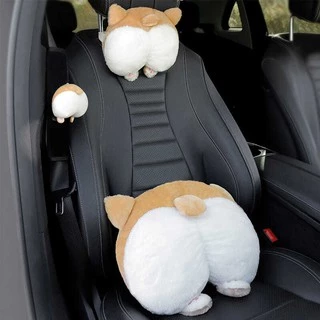 【spot goods】 Car Neck Pillow Pillow Seat Cushion Lumbar Pad Cartoon Corgi Car Headrest Lumbar Support Set Cute Creative car interior supplies Car Goods