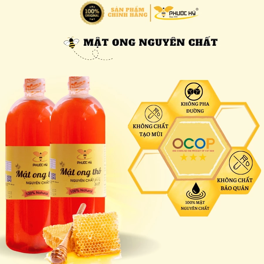 mật ong nguyên chất Phước Hỷ thiên nhiên bảo hành 6 tháng 2 LÍT