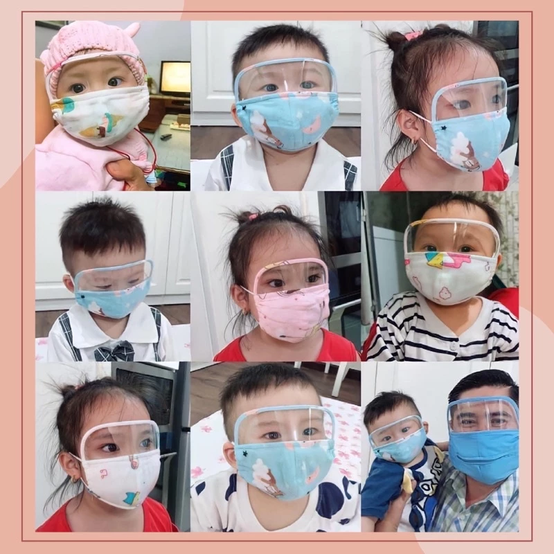 Khẩu trang kính cho bé trai và gái chống bụi, giọt bắn 3 tháng- 3 tuổi