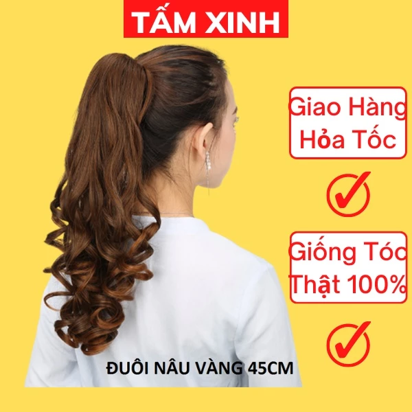 Tóc giả đuôi tóc đẹp xoăn lọn cao cấp - kiểu kẹp ngoạm 45cm