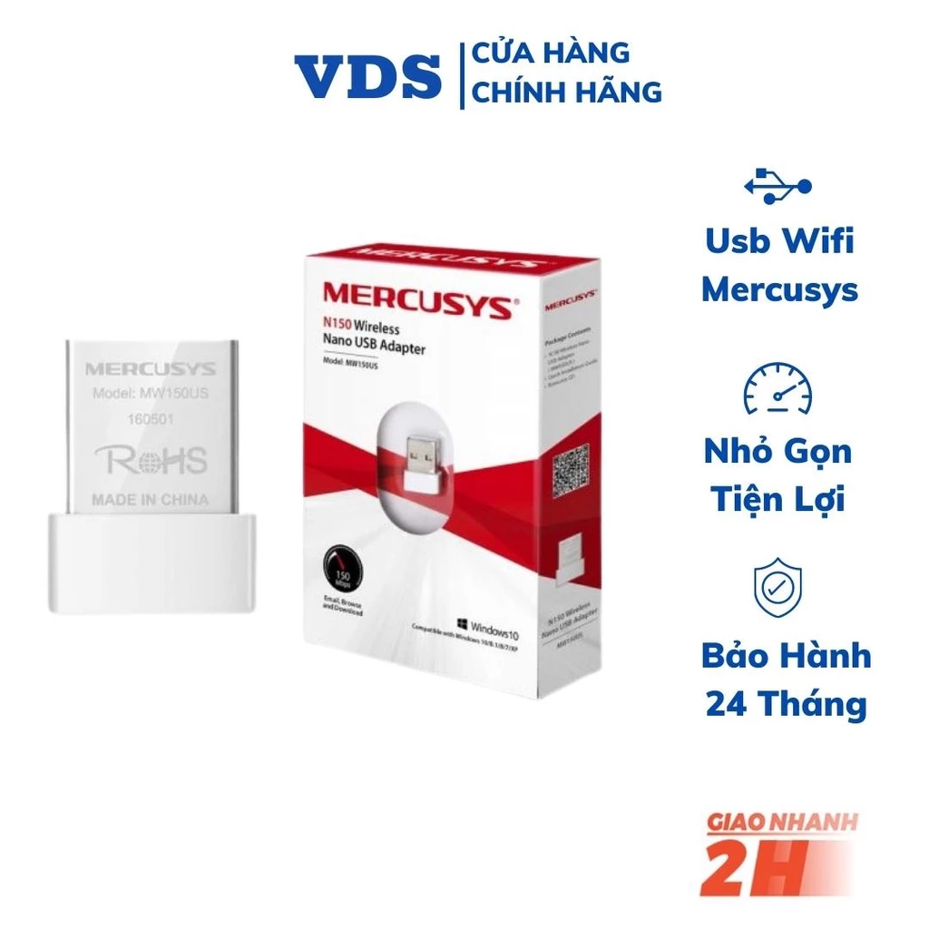 Usb wifi Mercusys thu wifi cho pc laptop - usb thu wifi nano N150 MW150US chính hãng bảo hành 24 tháng - VDS SHOP